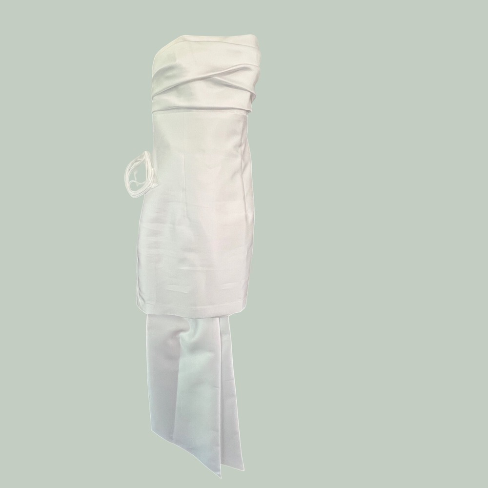 NWT Alfred Sung White Strapless Mini Dress Back Bow Train D857 SZ 4R - Picture 5 of 10